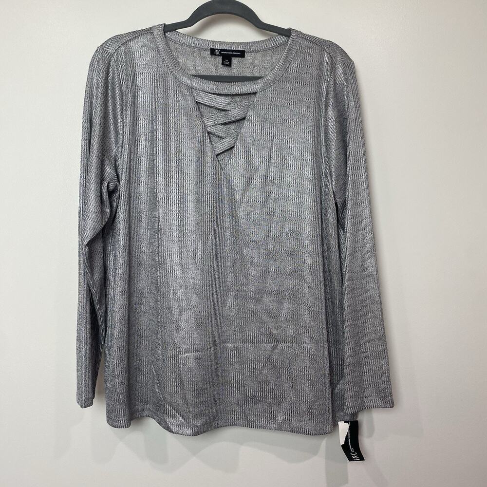 INC International Concepts Sz 1X Metallic Shimmer Sweater Criss Cross V-Neck New
